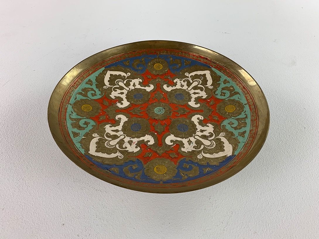 Foto Oriental Plate with Colorful Chiseled Ornaments Ø30 Morocco 1963