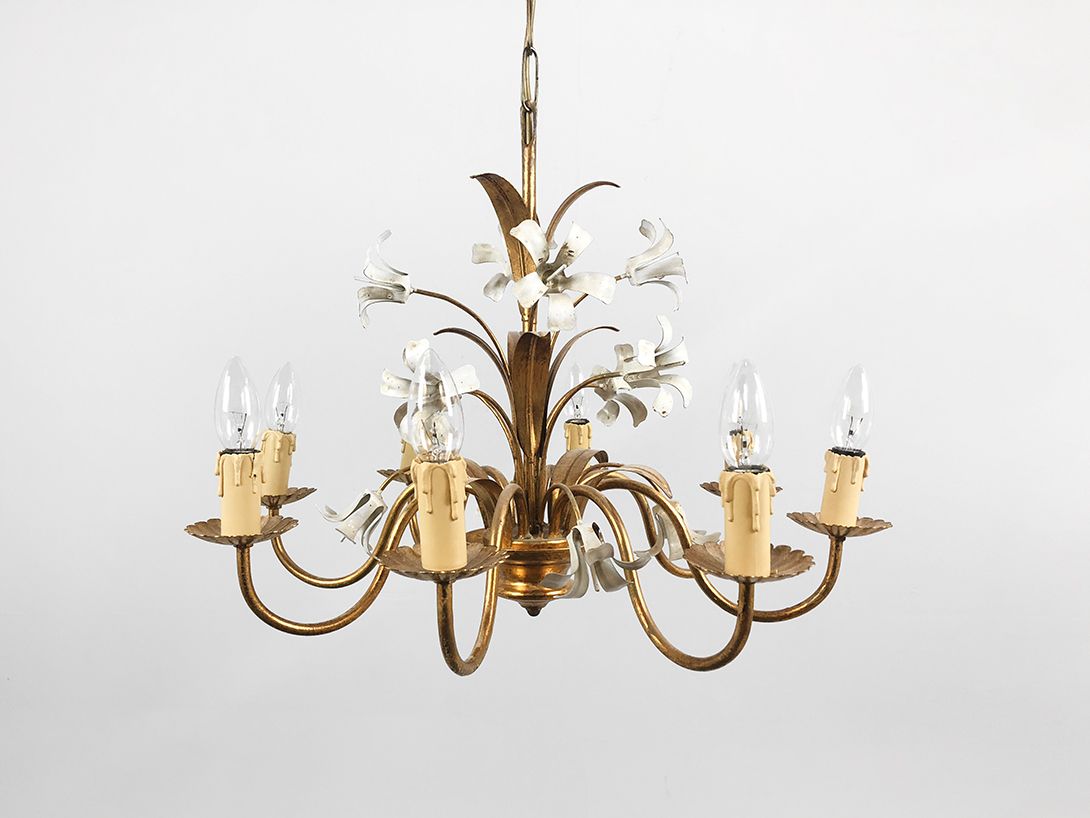 Foto Golden Chandelier with White Flowers ø60