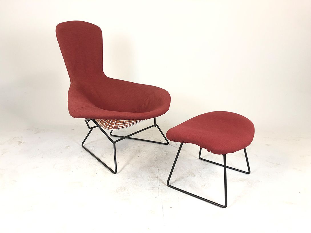 Foto Ottoman for Bird Chair Harry Bertoia with Red Upholstery