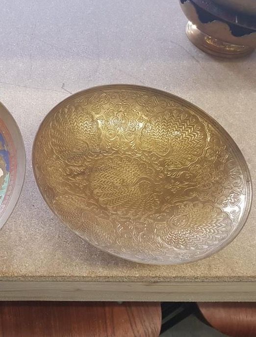 Foto Oriental Plate Brass with Chiseled Ornaments Ø30 Morocco 1963
