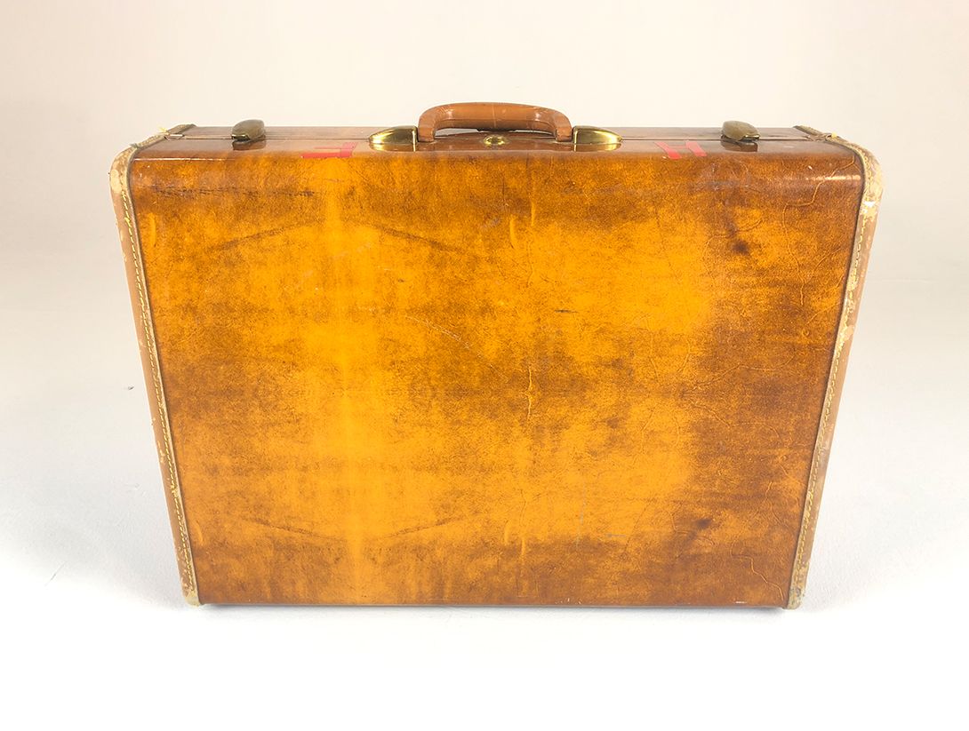 Foto Antique Samsonite Pigskin Suitcase h46x62x22 US 1950