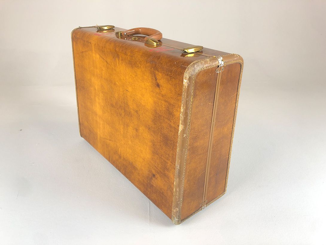 Foto Antique Samsonite Pigskin Suitcase h46x62x22 US 1950