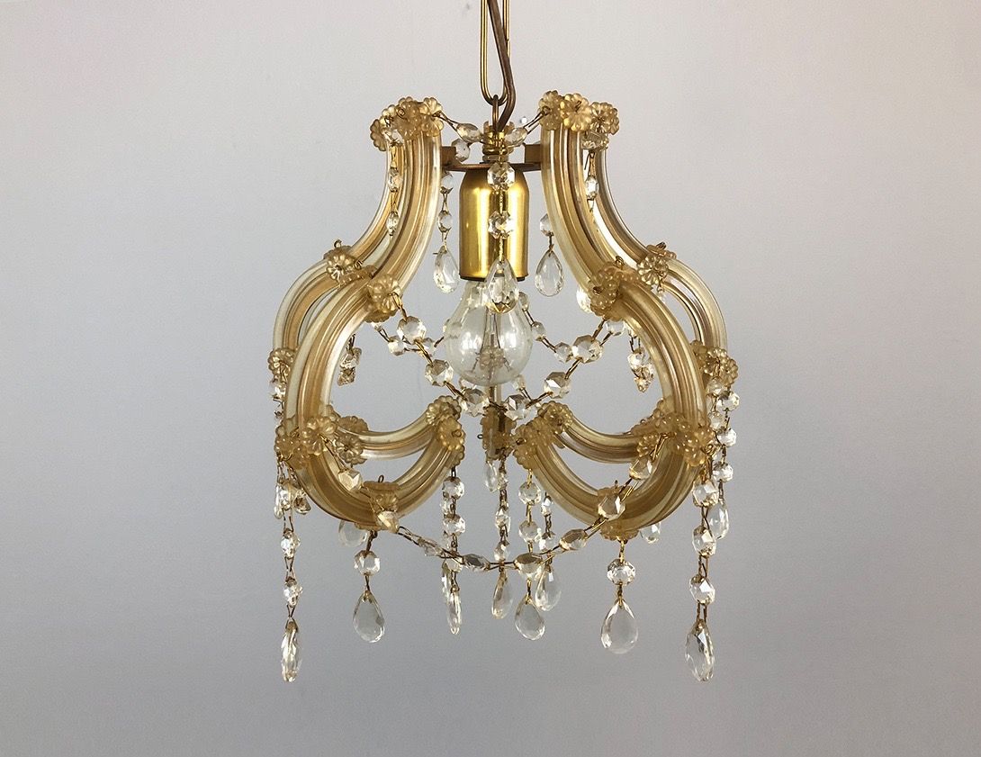 Foto Brass and Glass Pendant Lamp with Tiny Flowers ø34