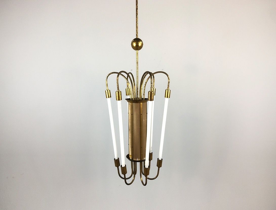 Foto Bauhaus Neon and Brass Chandelier Germany ø58