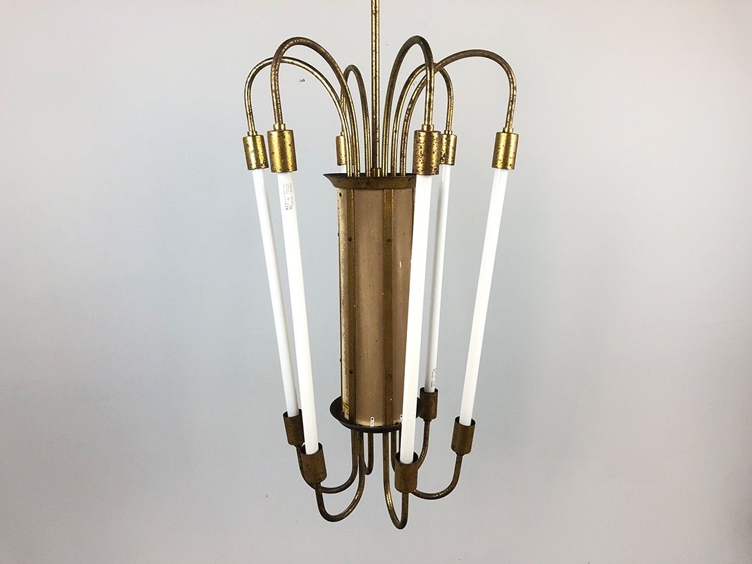 Foto Bauhaus Neon and Brass Chandelier Germany ø58