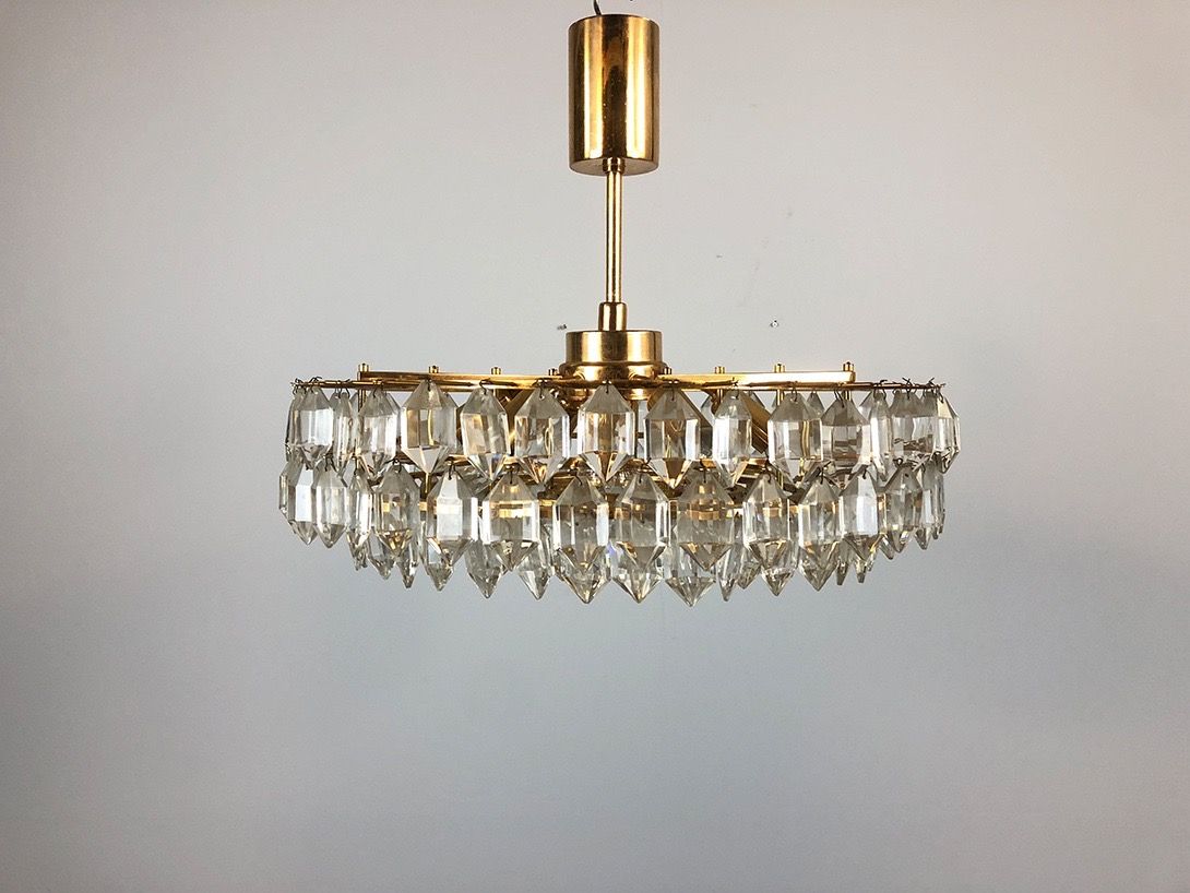 Foto Round Brass Pendant Lamp with Crystals ø53