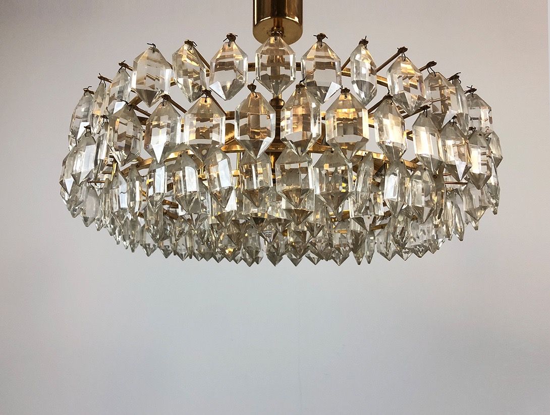 Foto Round Brass Pendant Lamp with Crystals ø53