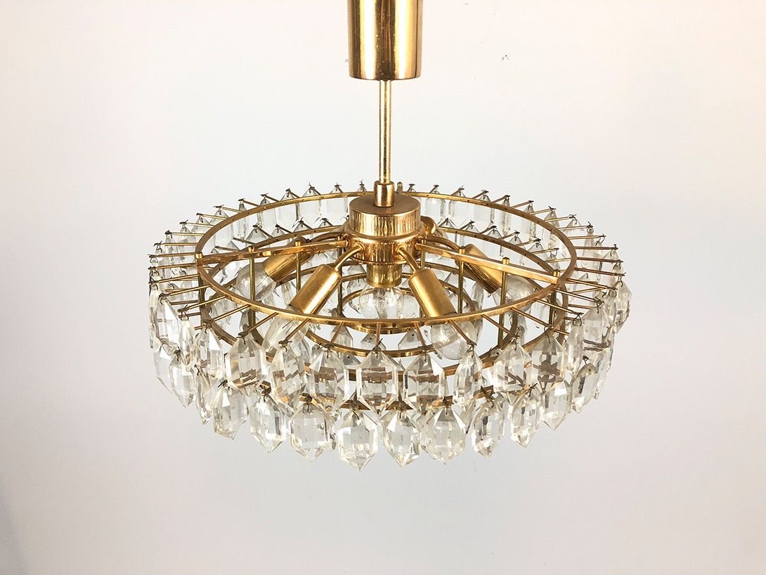 Foto Round Brass Pendant Lamp with Crystals ø53