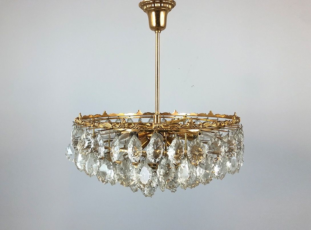 Foto Round Brass Pendant Lamp with Crystals ø52