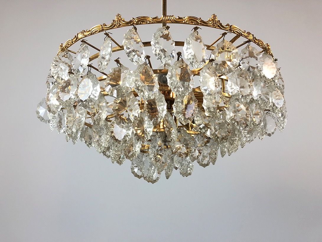 Foto Round Brass Pendant Lamp with Crystals ø52
