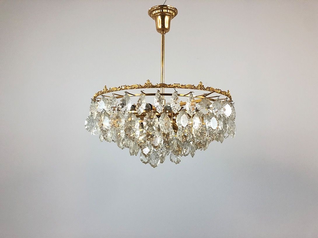 Foto Round Brass Pendant Lamp with Crystals ø52