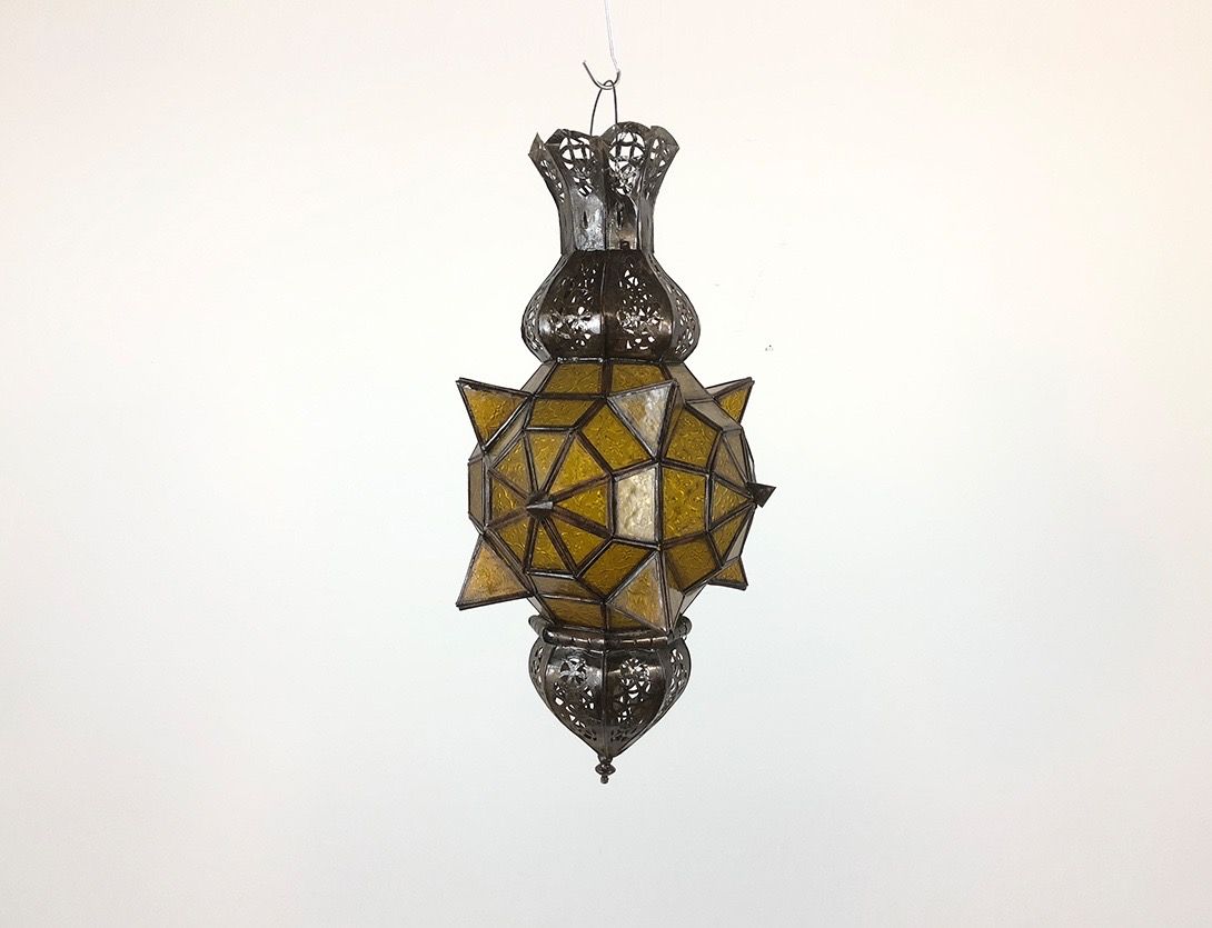 Foto Oriental Metal and Tinted Glass Pendant Lamp h60