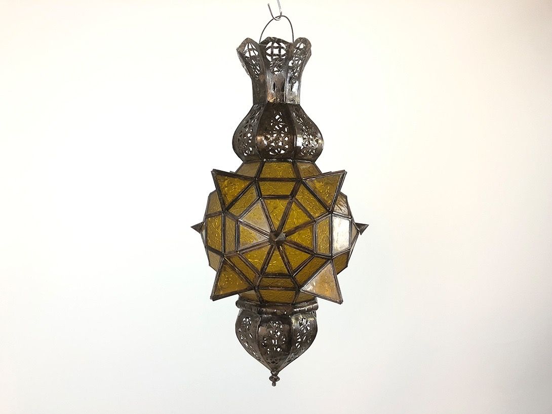 Foto Oriental Metal and Tinted Glass Pendant Lamp h60