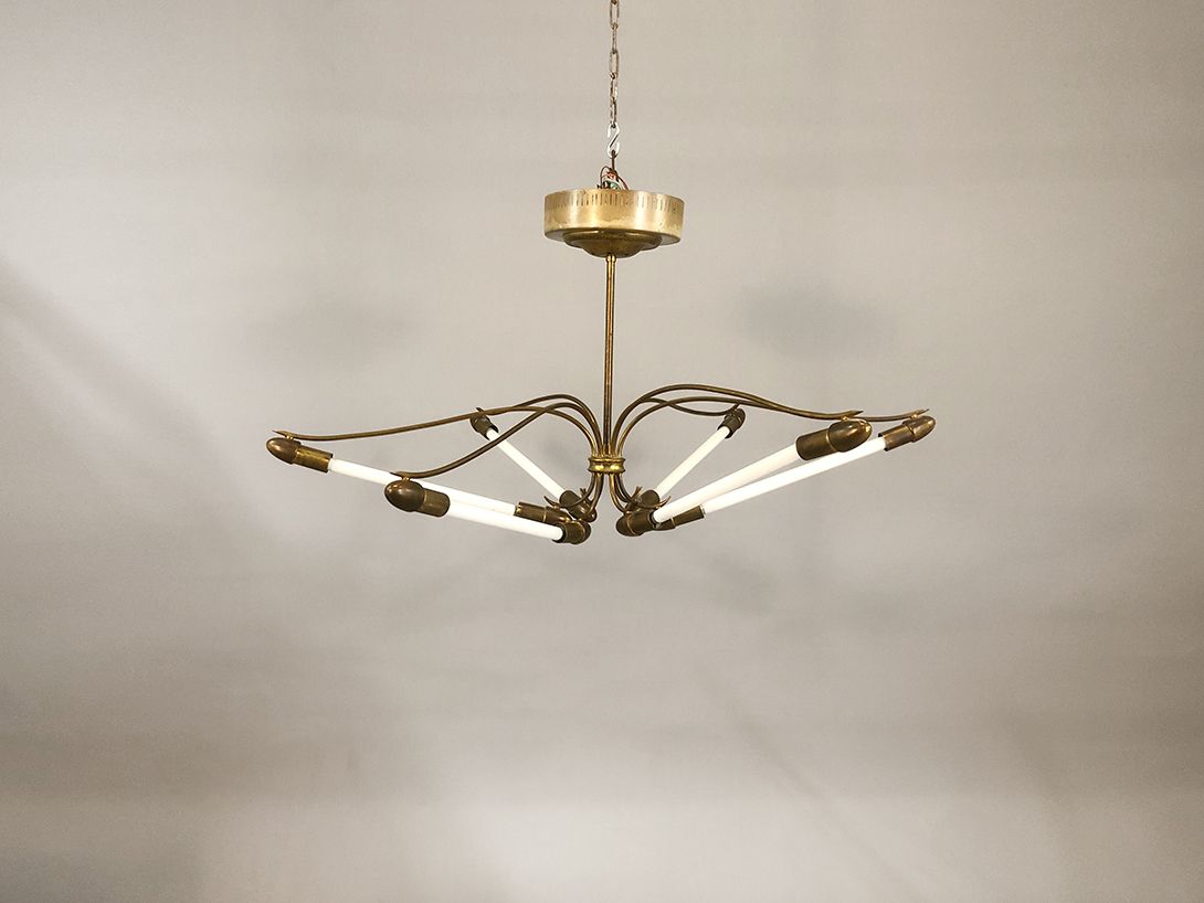 Foto Neon Chandelier Brass Short Art Deco 1938 ø134