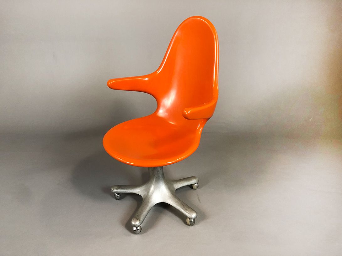Foto Orange Plastic Office Chair Colani Prototype 1973