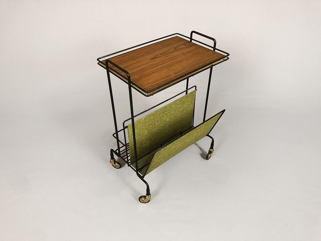 Foto Side Table on Wheels with Magazine Rack h59x42x30