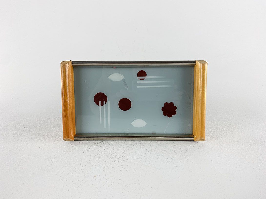 Foto Light Blue Glass Tray with Wooden Handles