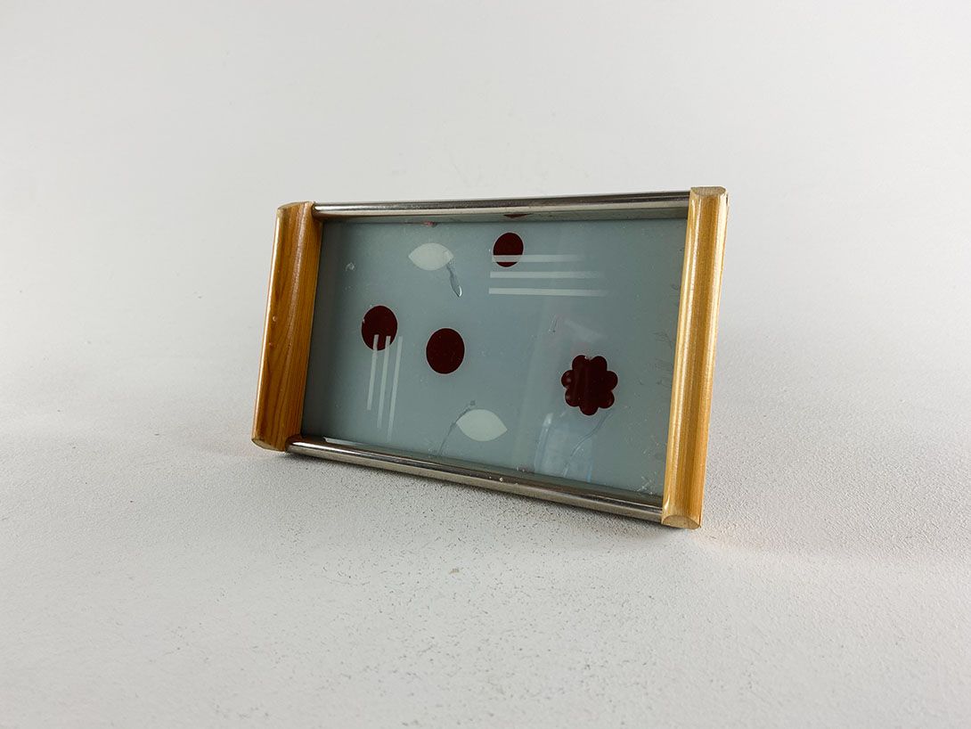 Foto Light Blue Glass Tray with Wooden Handles