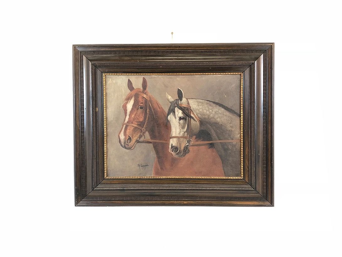Foto Oil Painting Two Horses Dresden 1927 h74 4A7