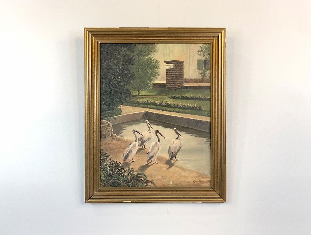 Foto Oil Painting Cranes at the Pool h90x74 34D7