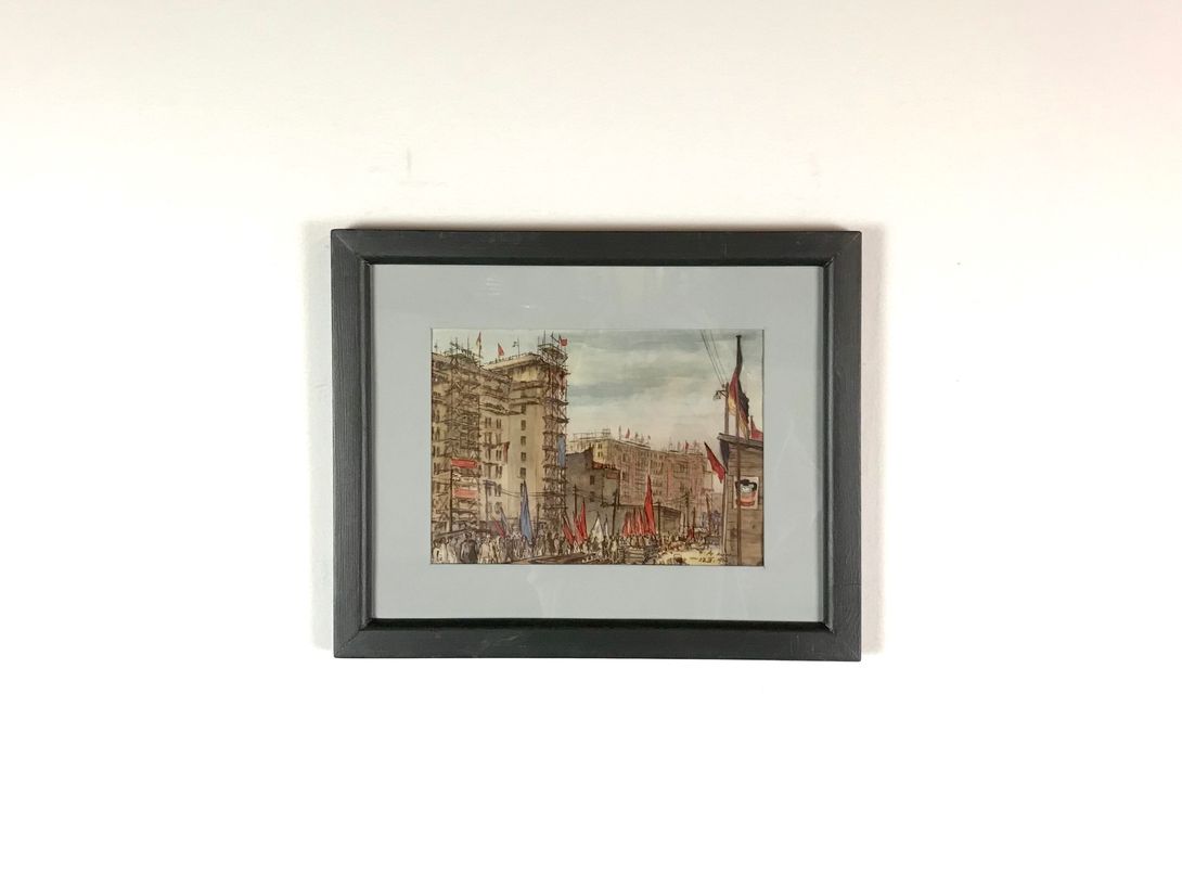 Foto Aquarell Painting of Topping Out Ceremony at Stalinallee 16A12