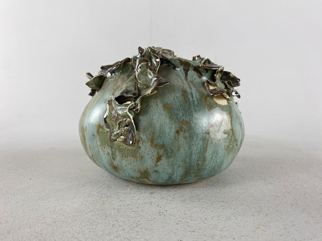 Foto Handmade Turquoise Flowered Vase h14 D5