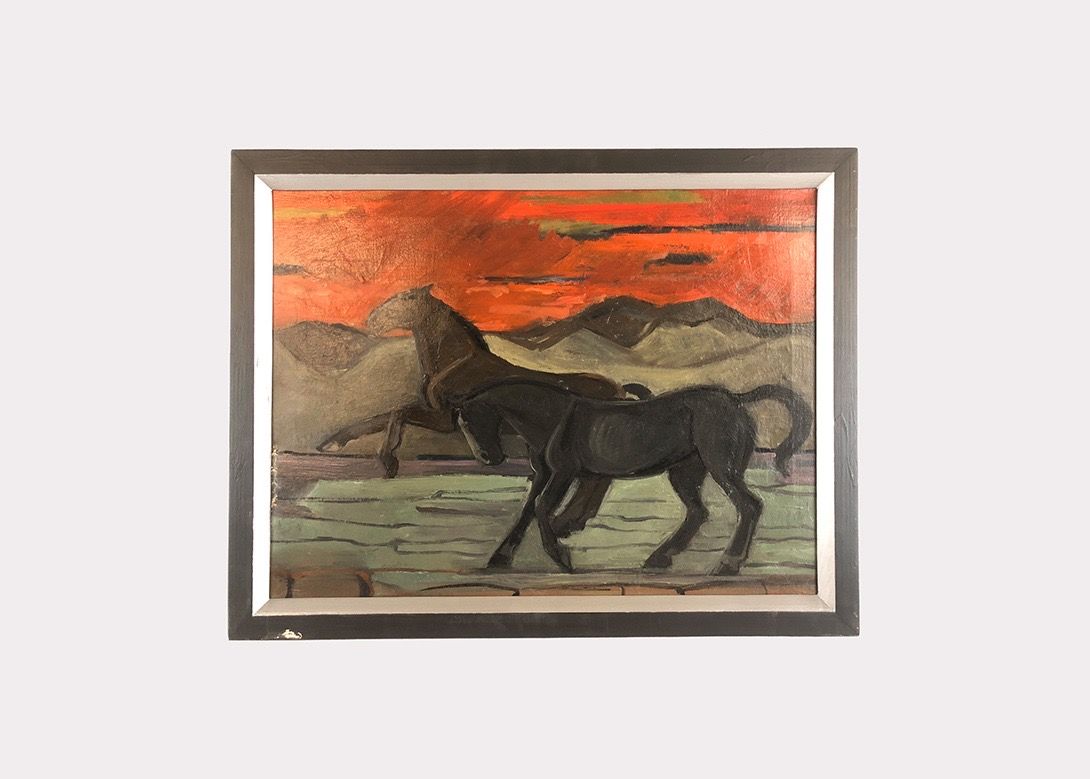 Foto Expressionist Oil Painting Two Black Horses h60x80 24E9
