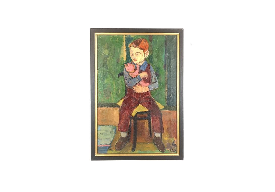 Foto Modern Oil Painting Boy with Pink Teddy h95x67 31D8
