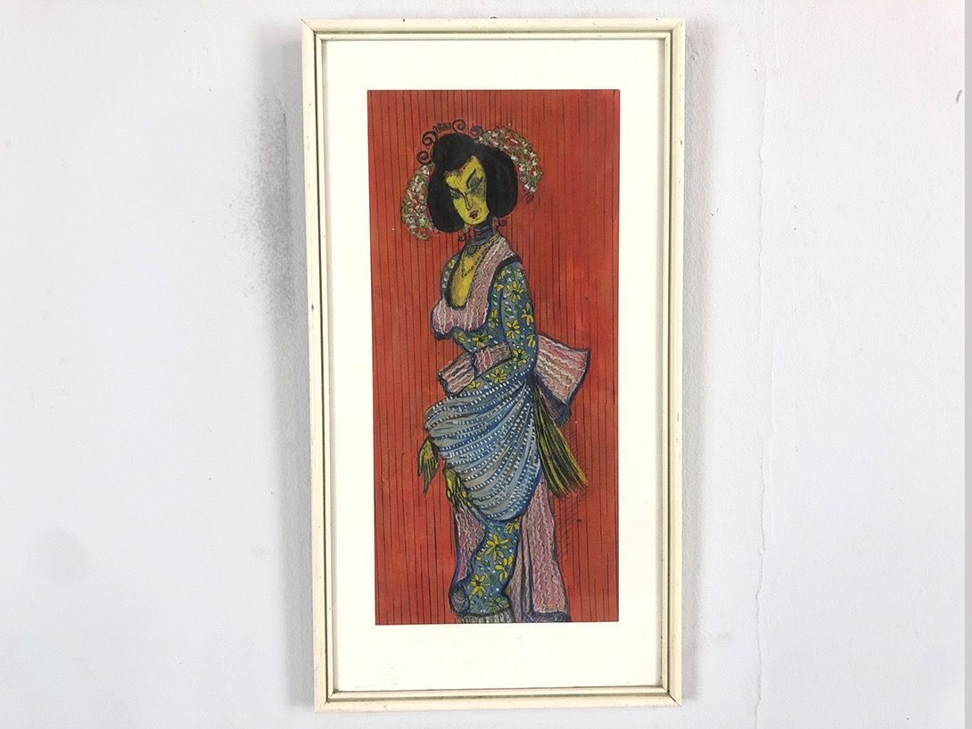 Foto Watercolor Painting Of a Modern Geisha Red 12A19