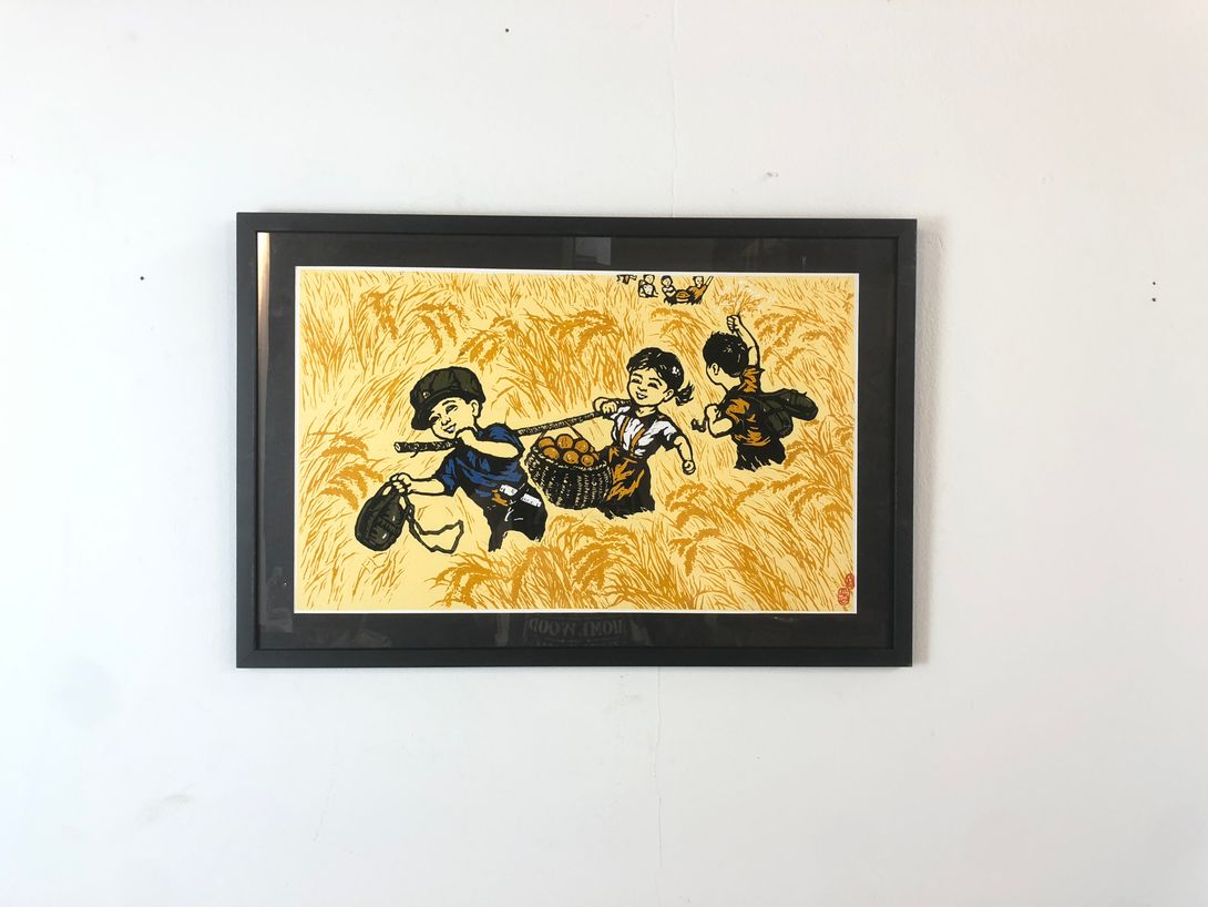 Foto Linocut Children in a Wheat Field North Korea h46x69 19E15