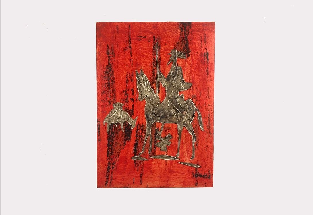 Foto Flaming Red Artwork with Silver Horseman Don Quijote h74x52 30B6