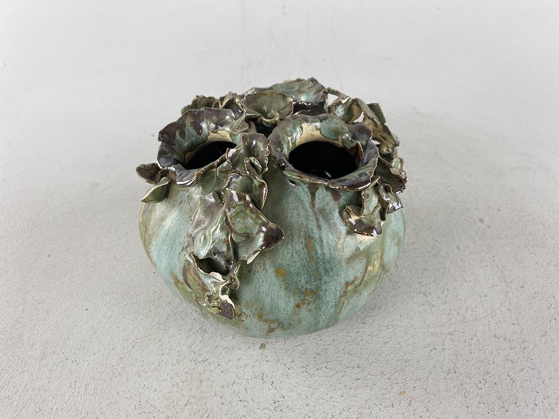 Foto Handmade Turquoise Flowered Vase h14 D5