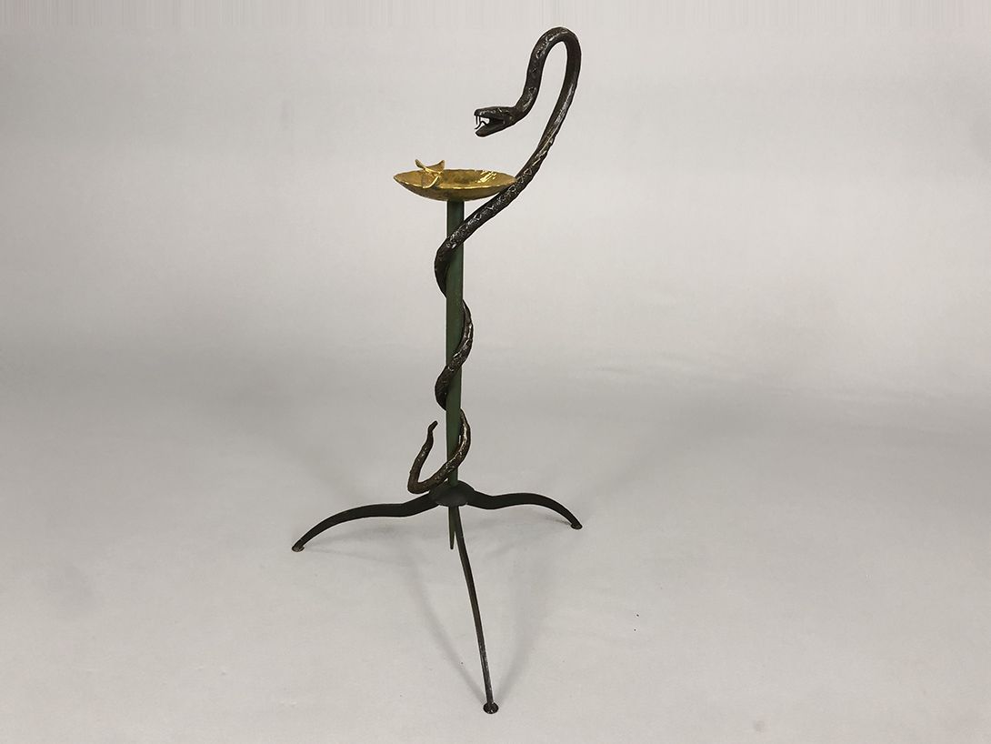 Foto Floor Ashtray in Form of a Snake with Brass Plate