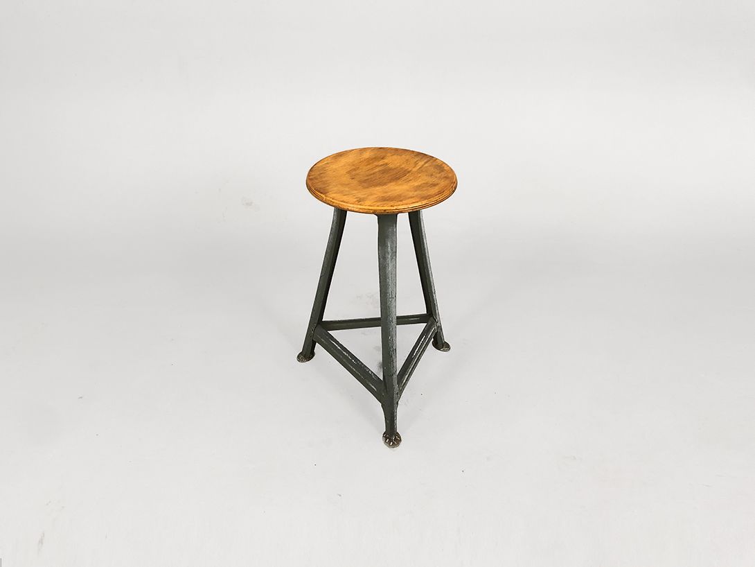 Foto Stool Seat Wood Base Metal