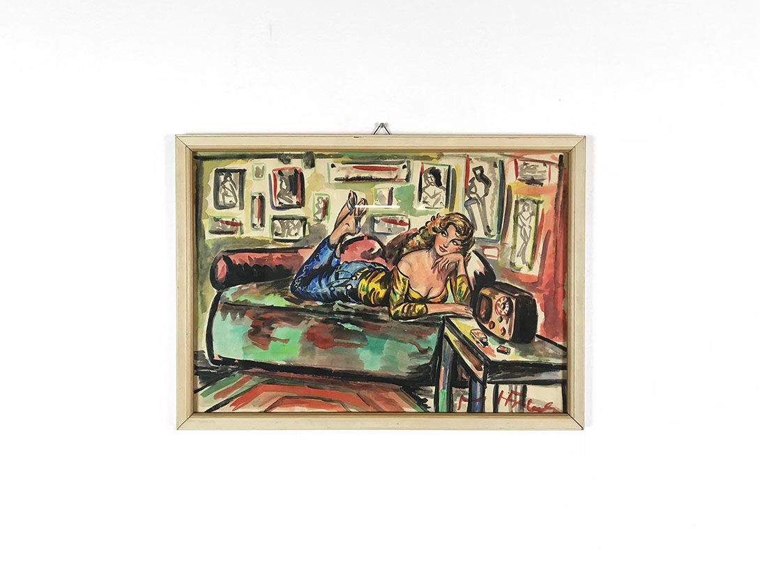 Foto Watercolor Painting of a Lounging Lady 20E9