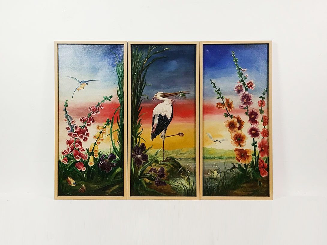 Foto Set of Three Paintings of Birds and Flowers 24D6