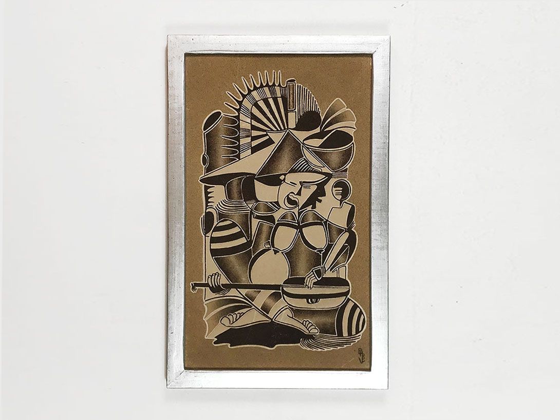 Foto Sand Painting Polynesian Woman Playing Guitar h46x64 30B10