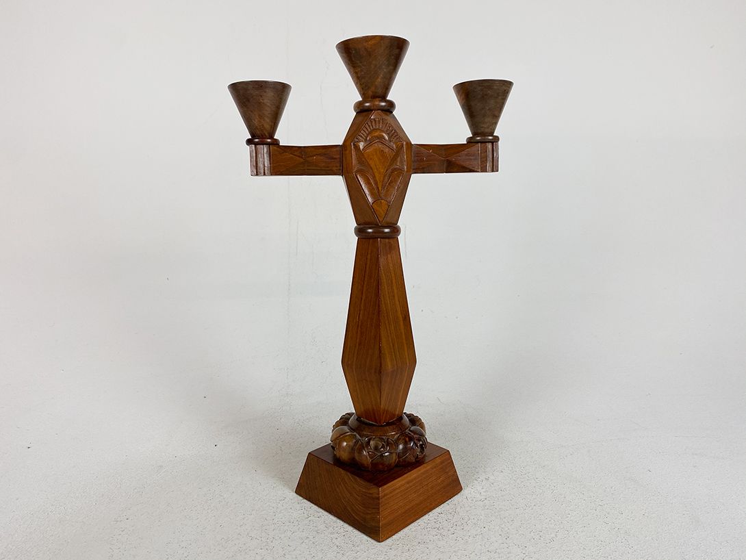 Foto Carved Wooden Candle Holder h40