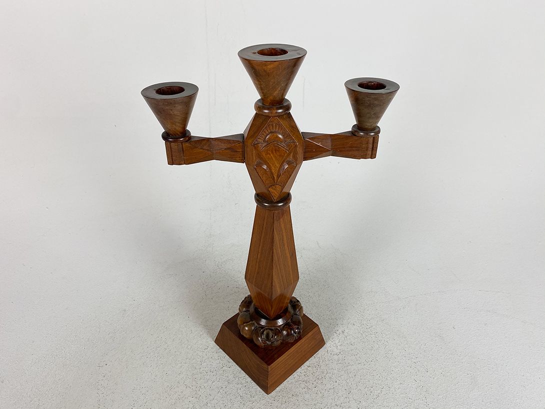 Foto Carved Wooden Candle Holder h40