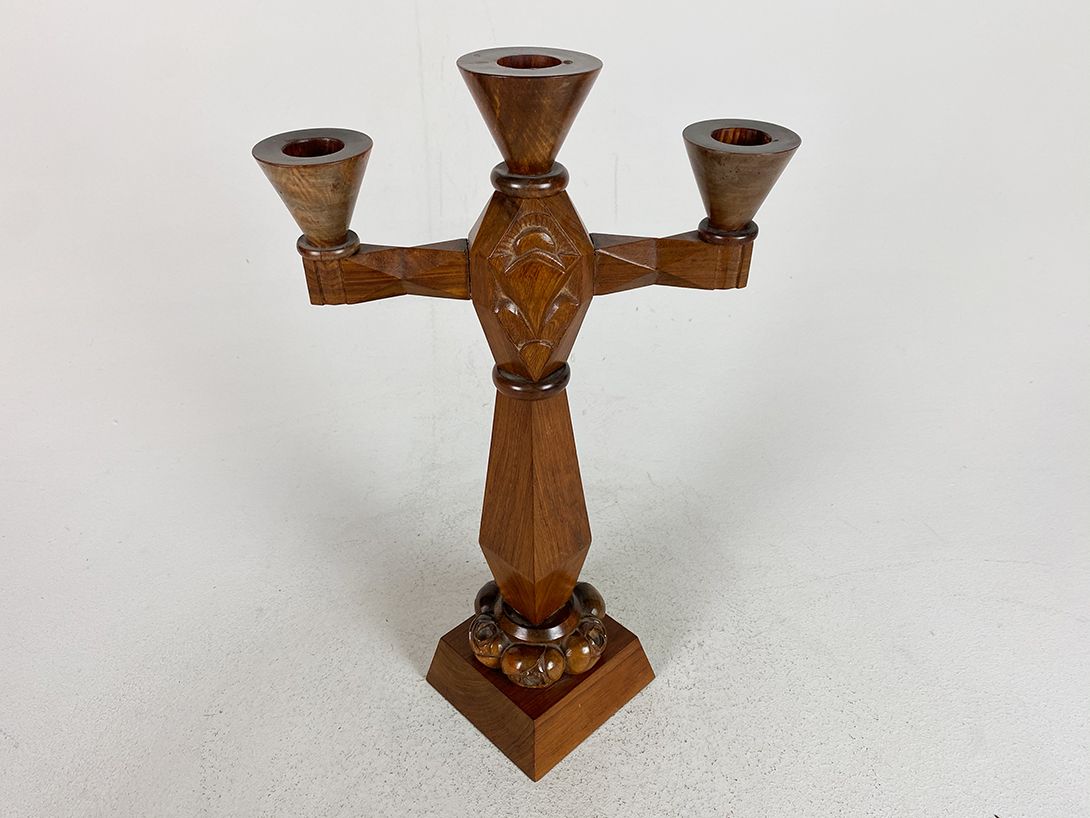 Foto Carved Wooden Candle Holder h40