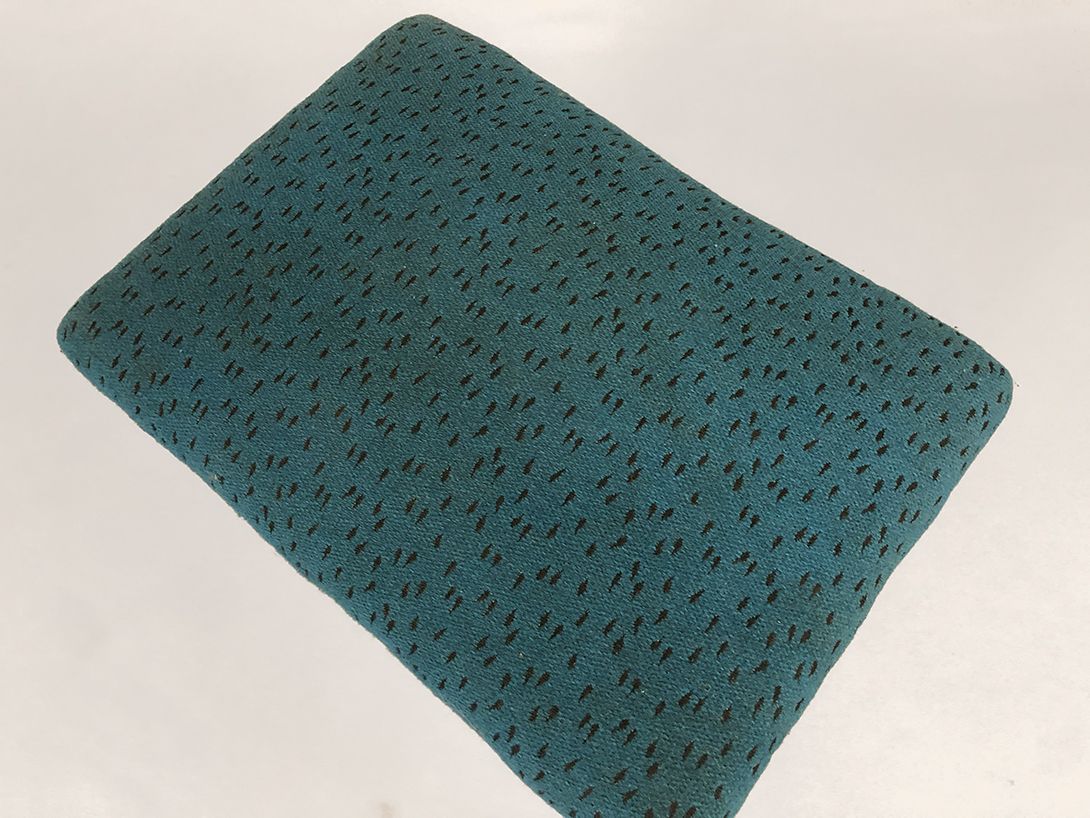 Foto Stool with Black Base and Blue-Green and Black Patterned Upholstery
