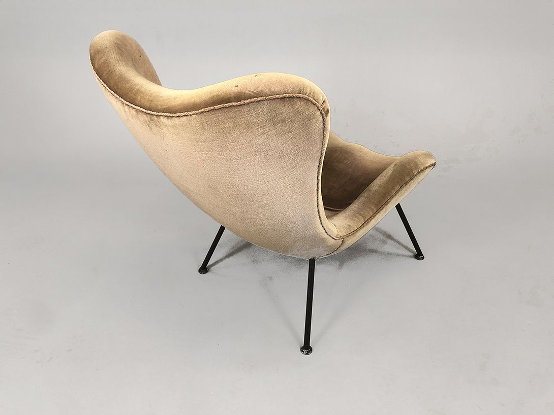 Foto Light Brown Velvet Armchair with Black Wooden Base