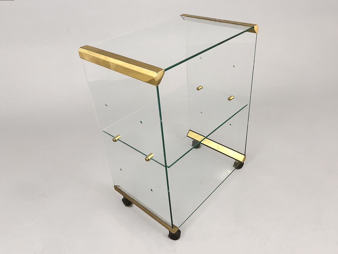 Foto Gallotti and Radice Glass and Brass File Container Side Table on Wheels h83x62x40