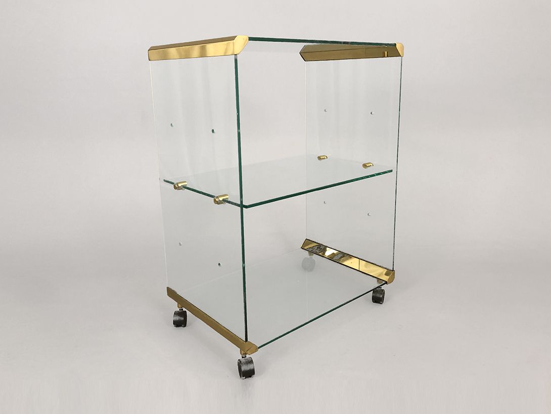 Foto Gallotti and Radice Glass and Brass File Container Side Table on Wheels h83x62x40