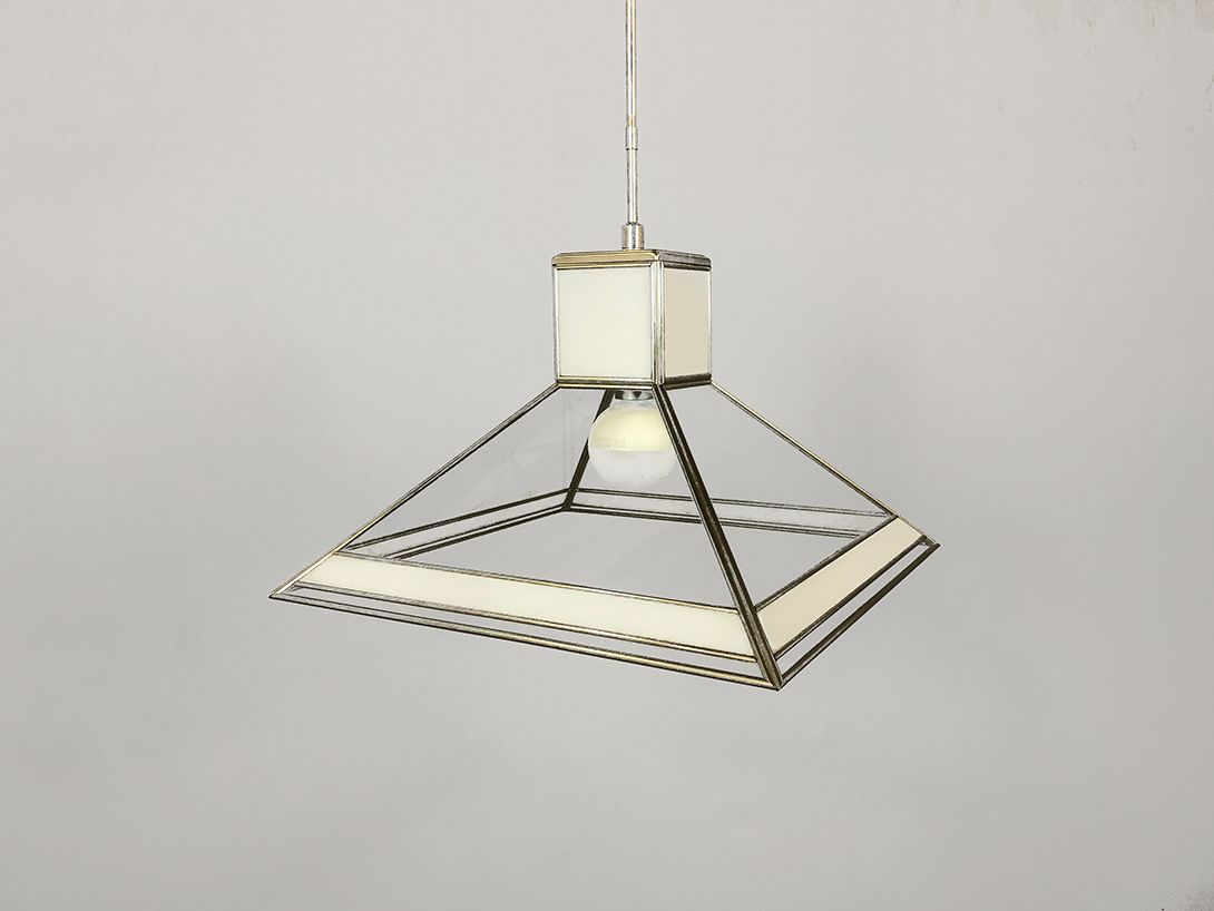 Foto White Glass Pyramid Pendant Lamp h37