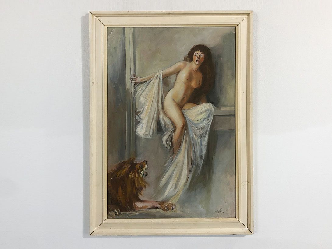Foto Painting of a Woman and Lion 1958 32A6
