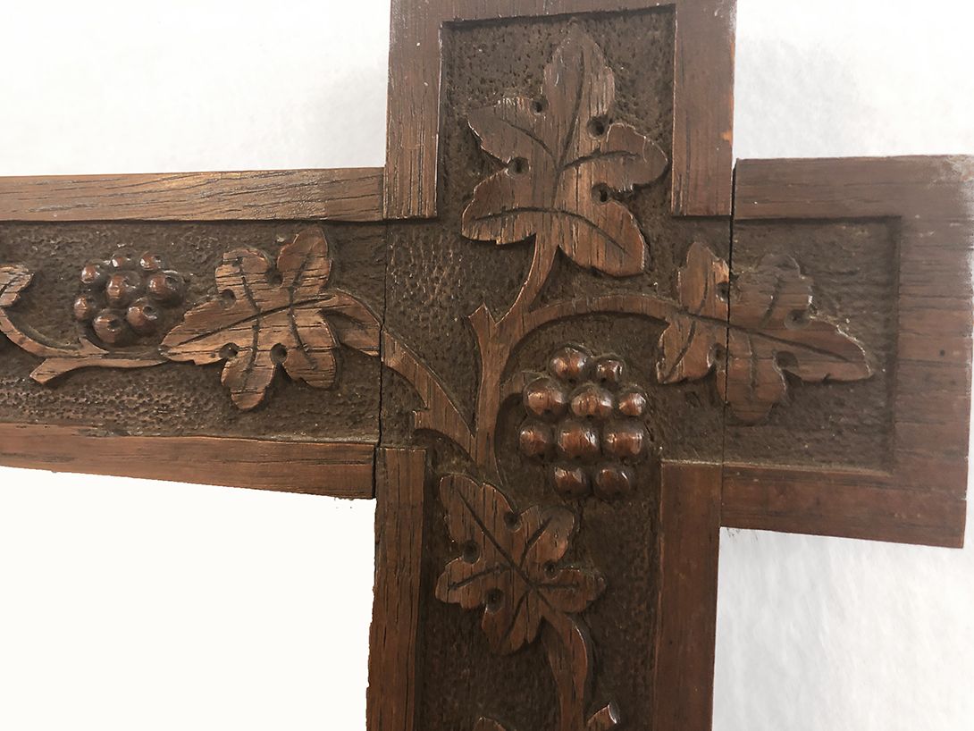 Foto Mirror with Wooden Frame with Carved Vine Tendrils h104x52
