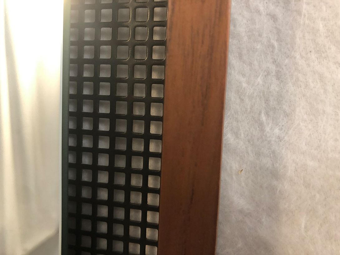 Foto Mirror with Teak and Perforated Black Metal Frame 1970 h92x44
