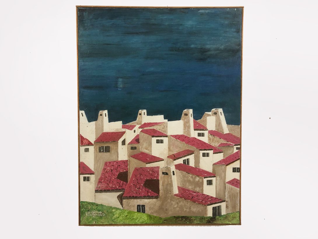 Foto Oil Painting Village by the Sea, Greece, h62x47, 23E1