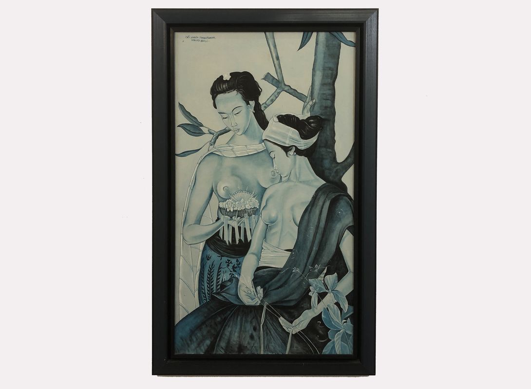 Foto Large Blue Painting of Two Women Bali h181x31 36D1